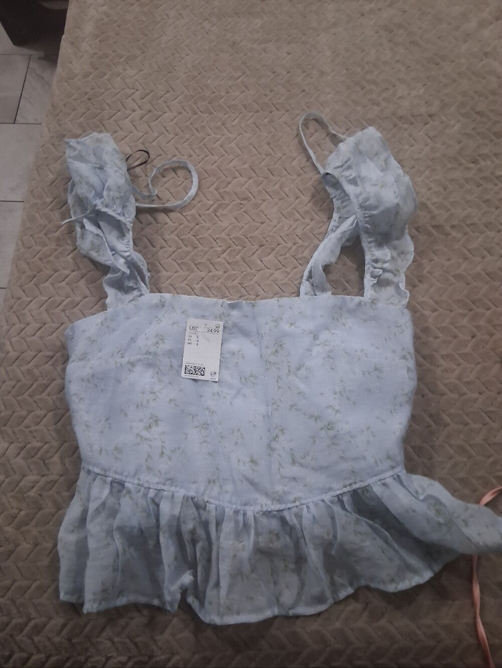 Divided Light Blue Floral Ruffled Crop Top